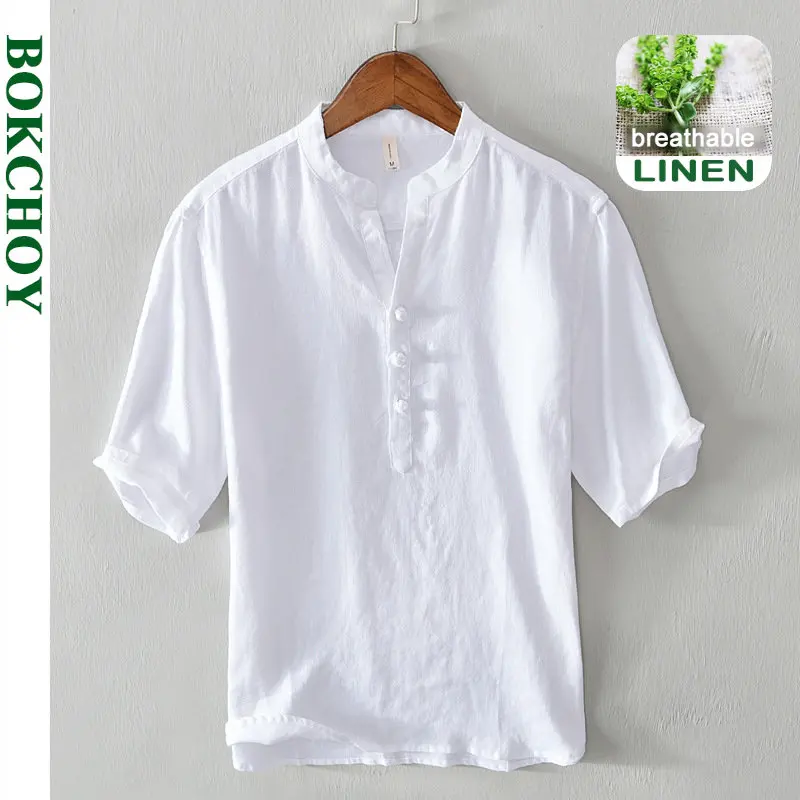 Summer Clothing Linen - Camiseta Vintage de lino puro para