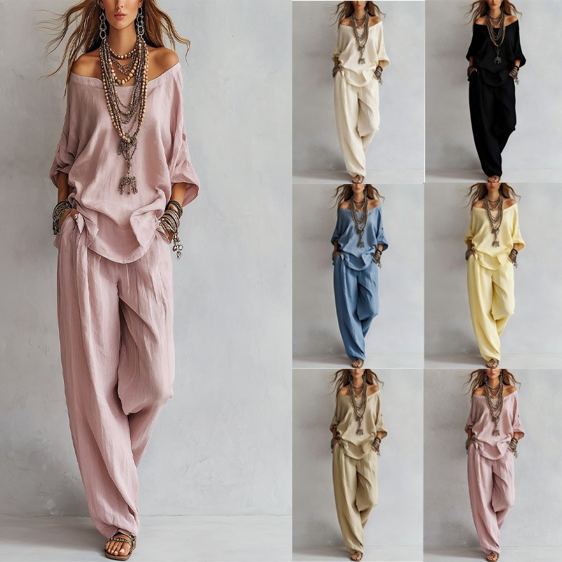 Summer Linen Clothing For Women - Traje de dos piezas para mujer,