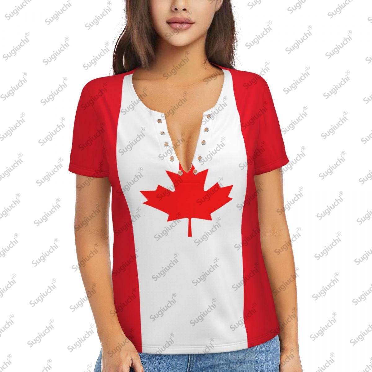 Summer Clothing Women Canada - 2025 bandera de Canadá Sexy cuello