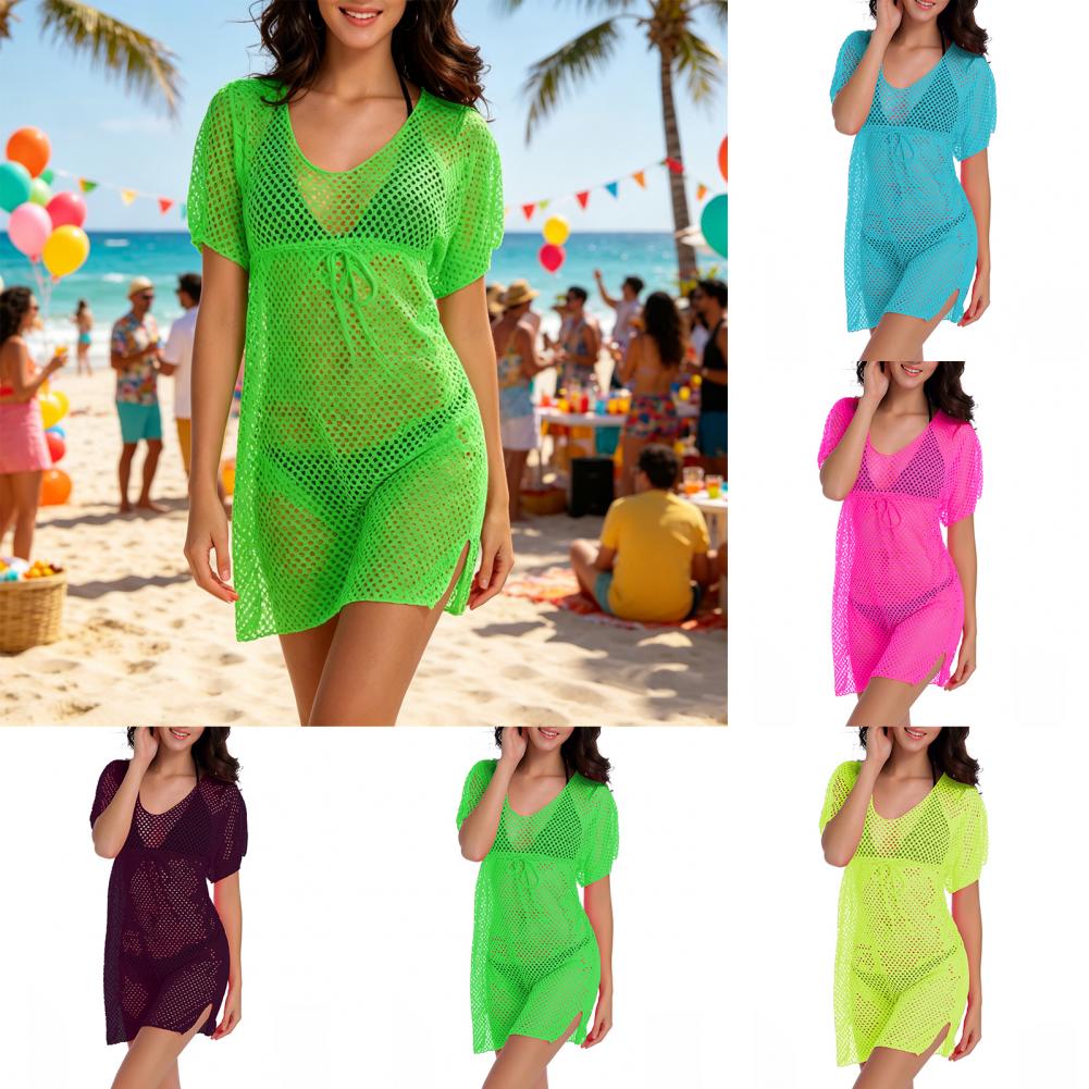 Swim Cover Up Mesh - Pareo de bikini con cordón, transpirable,