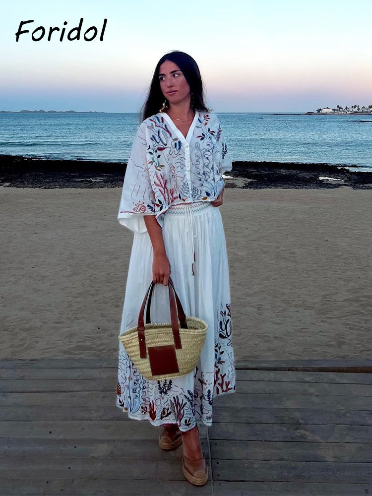 Foridol-Conjunto de Falda larg - Summer Linen Clothing For Women reseña y precio