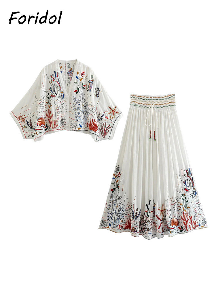 Foridol-Conjunto de Falda larg - Summer Linen Clothing For Women reseña y precio