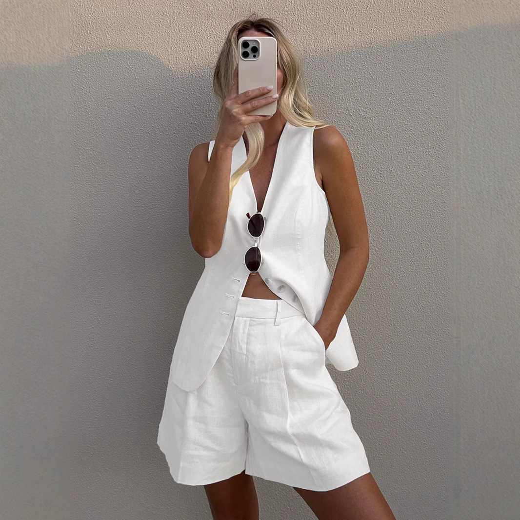 Wolfeel-Conjunto de chaleco y  - Summer Linen Clothing For Women reseña y precio
