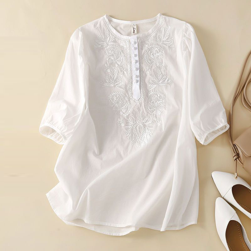 Blusa de lino y algodón bordad - Summer Linen Clothing For Women reseña y precio