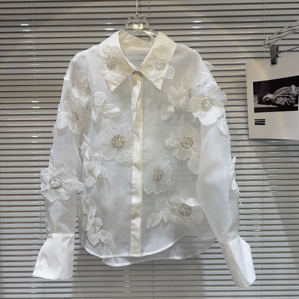 Primavera lentejuelas flores 3 - Crop Blouse Linen reseña y precio